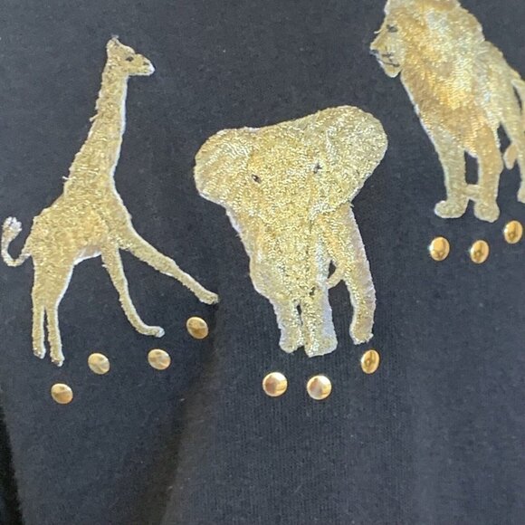 Tia womens top SZ LG womens Exotic animals Giraffe Lion Elephant Black s… - Picture 4 of 6